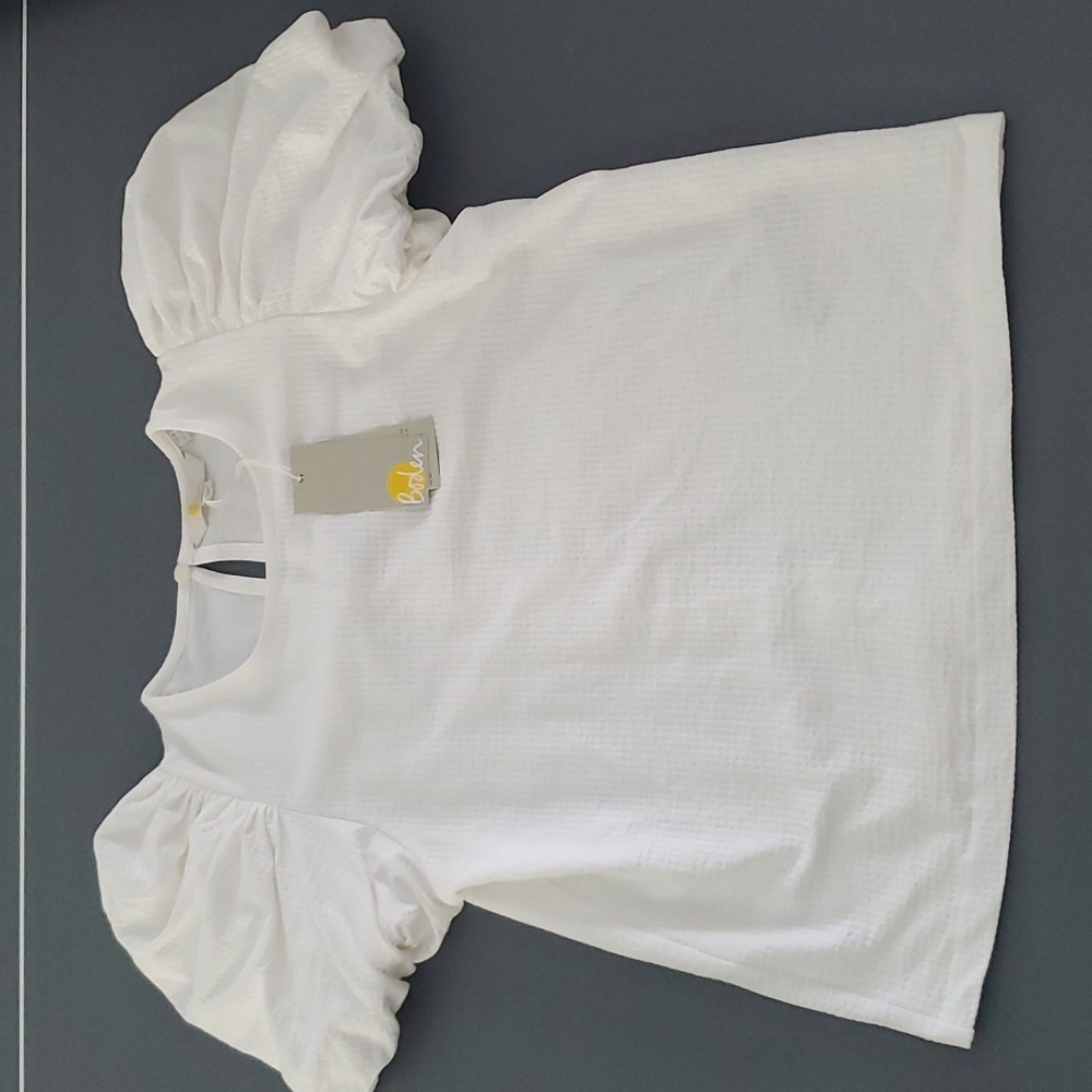 NWT Boden White Puff-Sleeved Tee